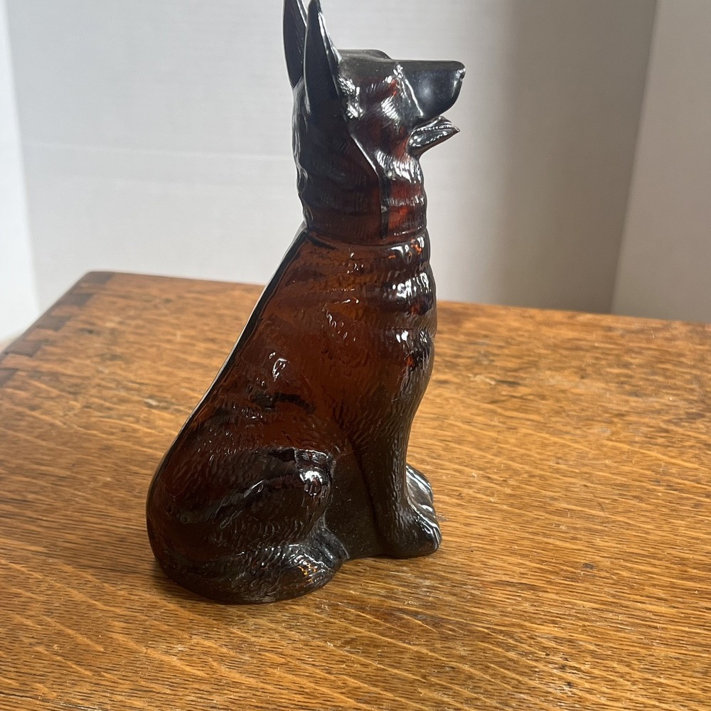 Vintage 1970s AVON German Shepherd Noble Prince Brown Glass Bottle Decanter